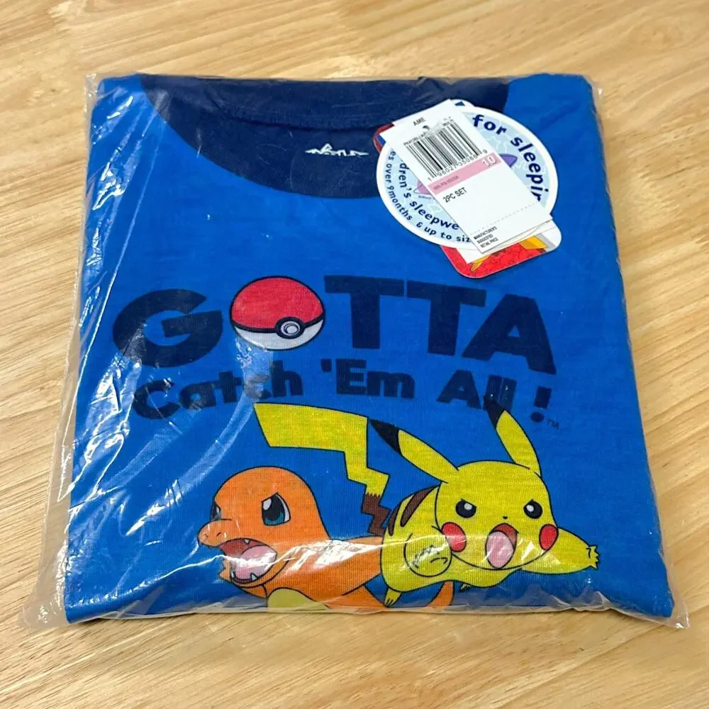 NEW Pokemon Gotta Catch 'Em All! Kids 10 Pikachu Charmander 2-Piece Pajama Set